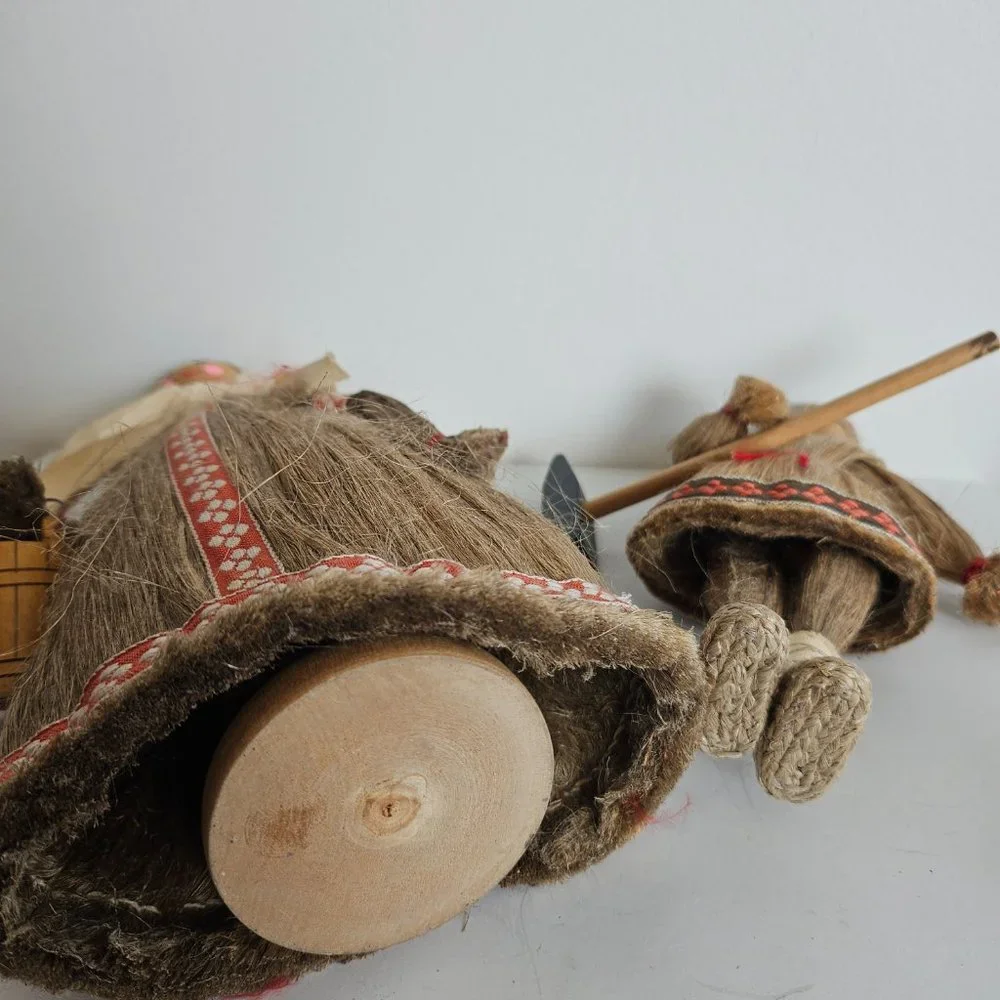Vintage Russian folk art horse hair dolls, lot of 2